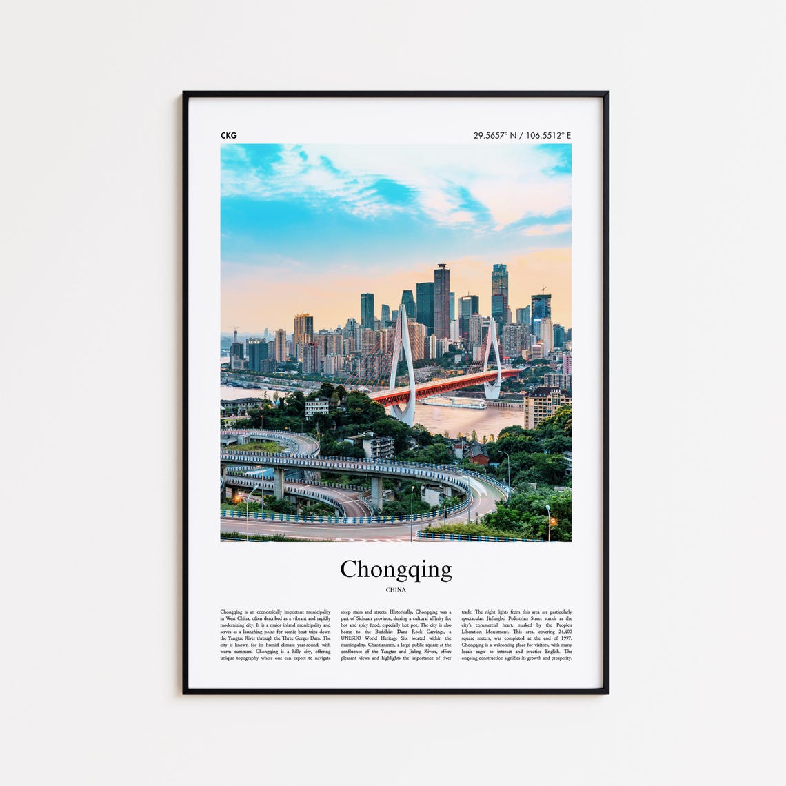 Chongqing China Sunset Skyline Bridge River View Travel Poster