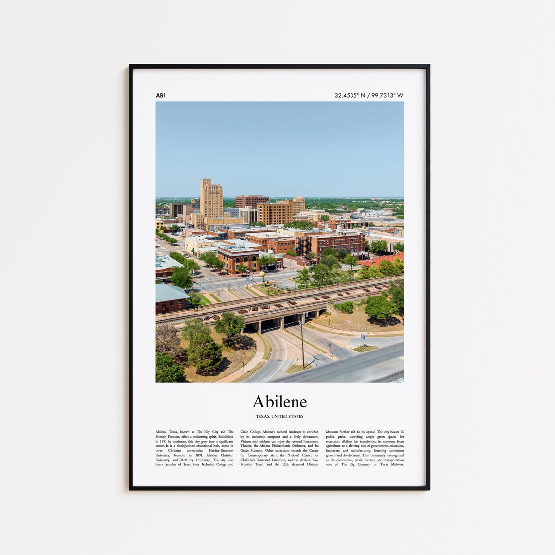 Abilene Texas Aerial Downtown View With Historic Rail Tracks Poster