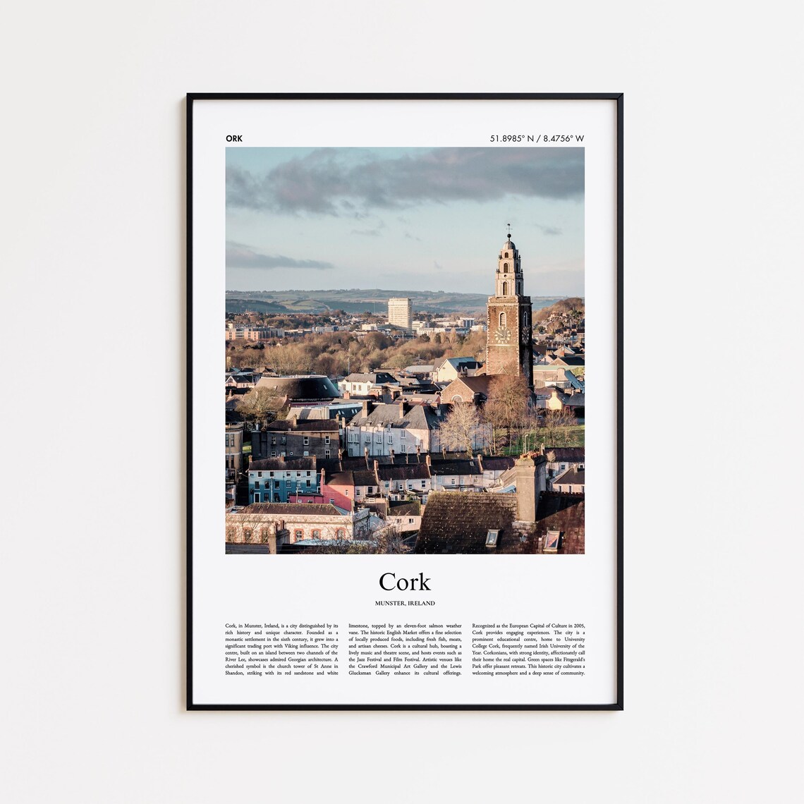 Cork Ireland Shandon Church Tower City View Photo Travel Poster