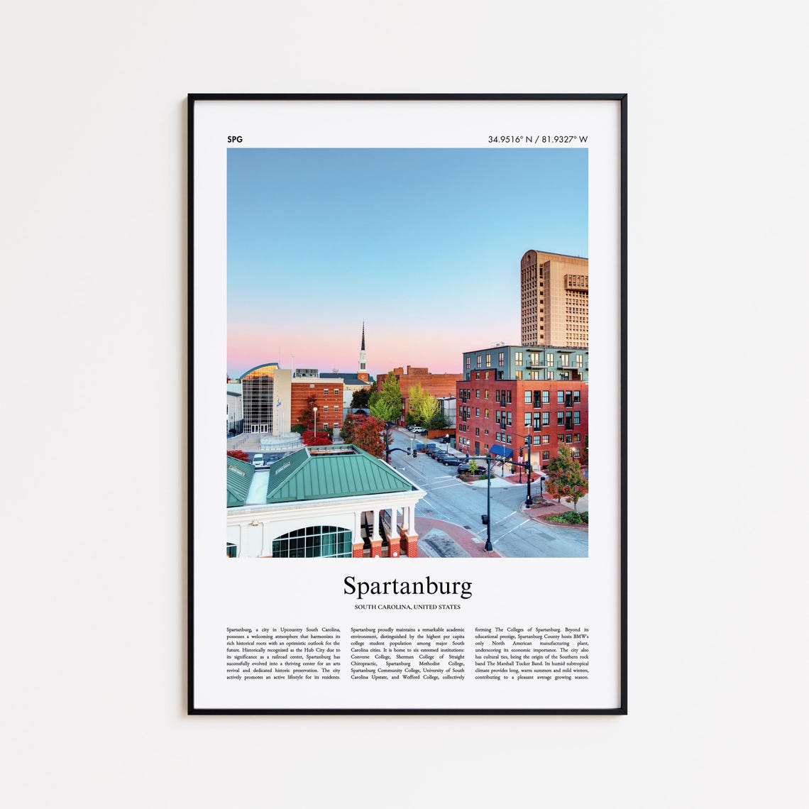 Spartanburg Color Print Real Photo Poster Travel Gift South Carolina United States Usa Wall Art