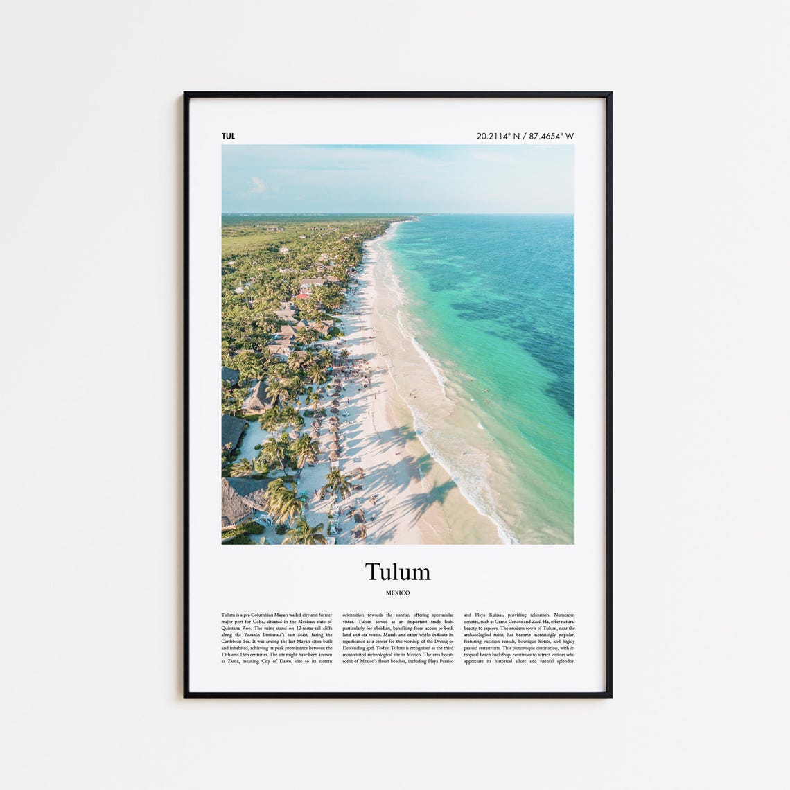 Tulum Mexico Caribbean Beach Color Photo Travel Poster Coordinates