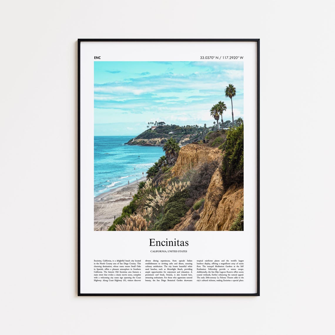 Encinitas California Cliff Beach Pacific Coast Minimal Travel Poster