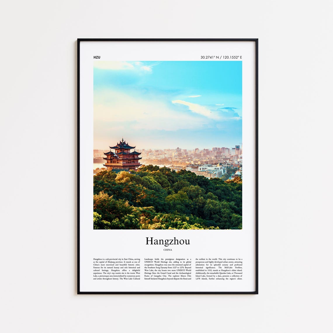 Hangzhou China Leifeng Pagoda Hill Skyline Color Photo Poster