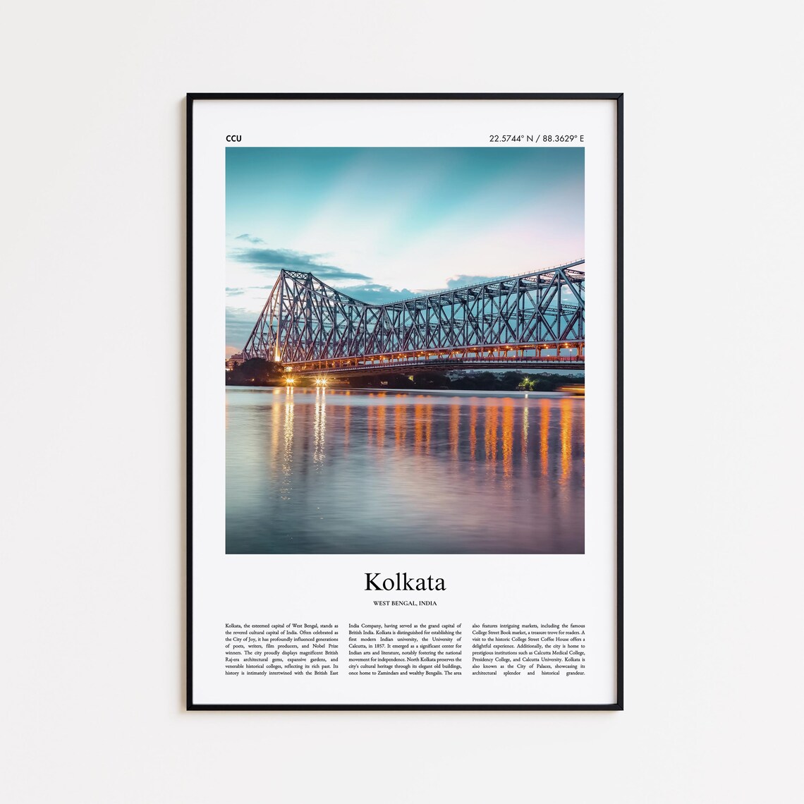 Kolkata India Howrah Bridge Dusk Photo Minimal Photo Travel Poster