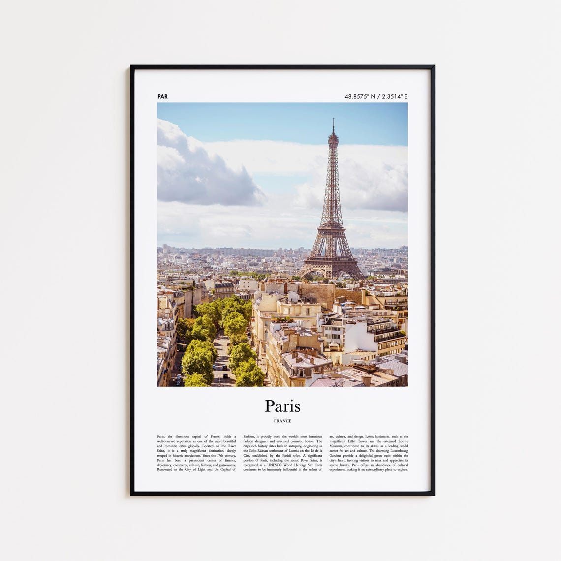 Paris France Eiffel Tower City Rooftops View Minimalist Poster