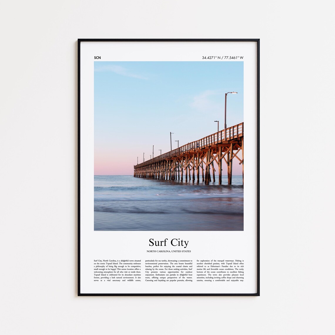 Surf City Color Print, North Carolina Travel Poster