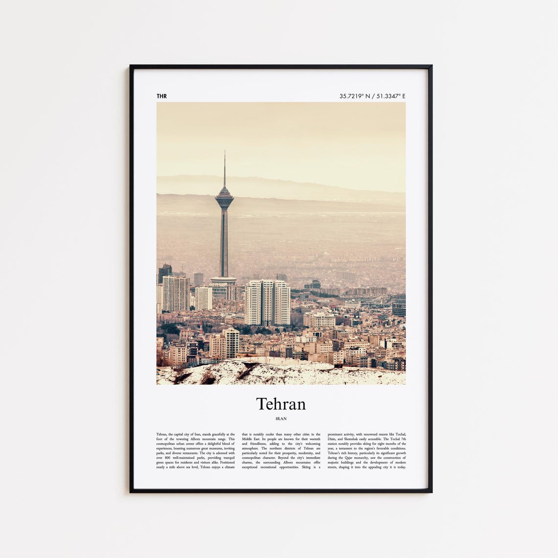 Tehran Iran Milad Tower Panoramic Skyline Aerial Photo Poster