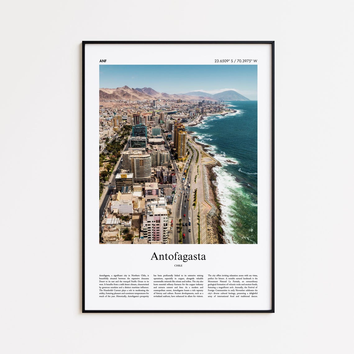 Antofagasta Chile Pacific Coastline Desert City Aerial Photo Poster