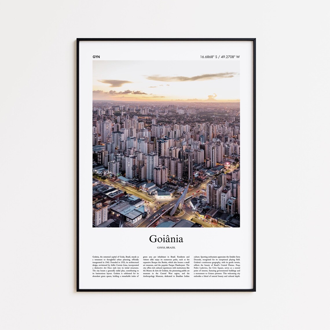 Goiania Brazil Sunset Skyline Aerial City View Travel Poster