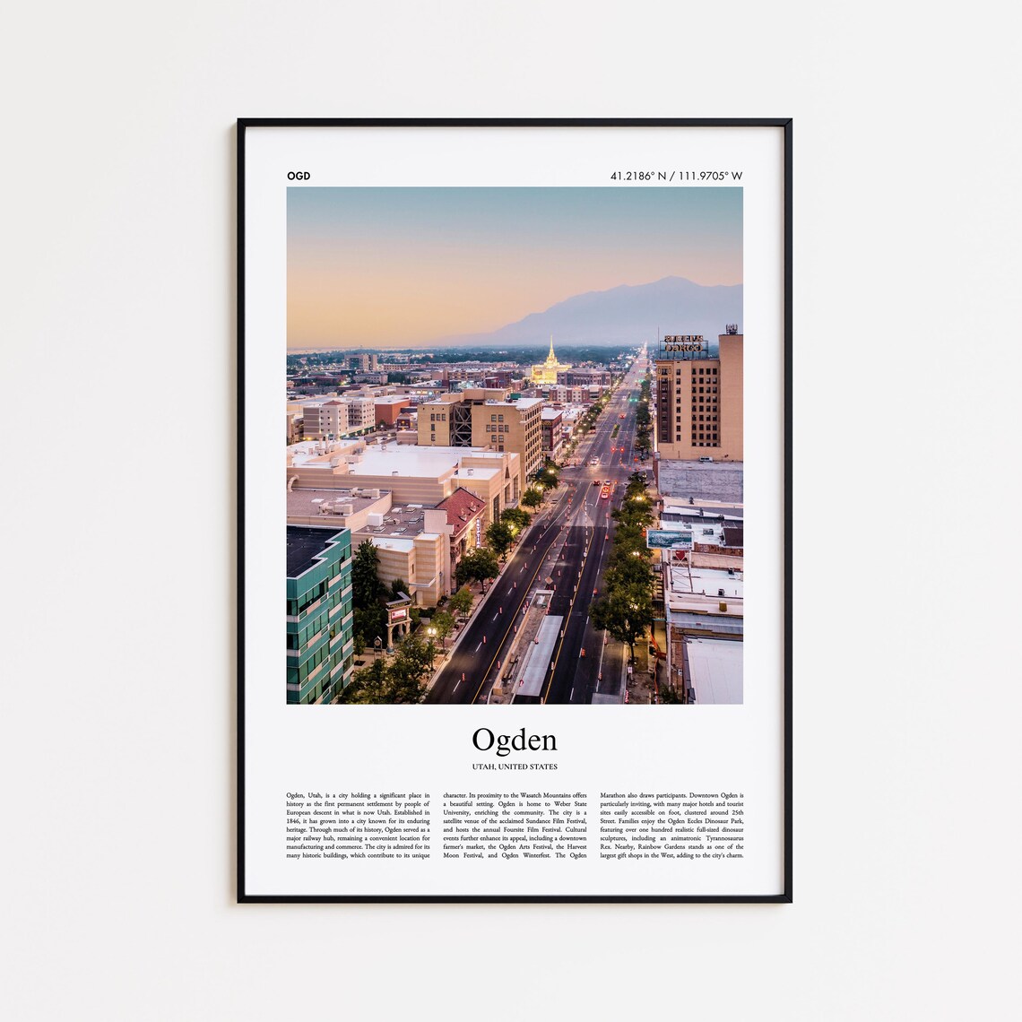 Ogden Utah Historic Street Mountains Sunset Travel Photo Poster