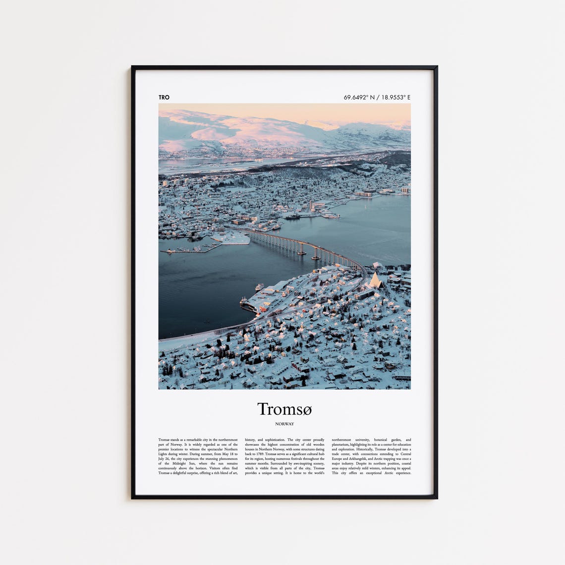 Tromsø Norway Arctic Snowy Harbor Bridge Aerial Photo Poster