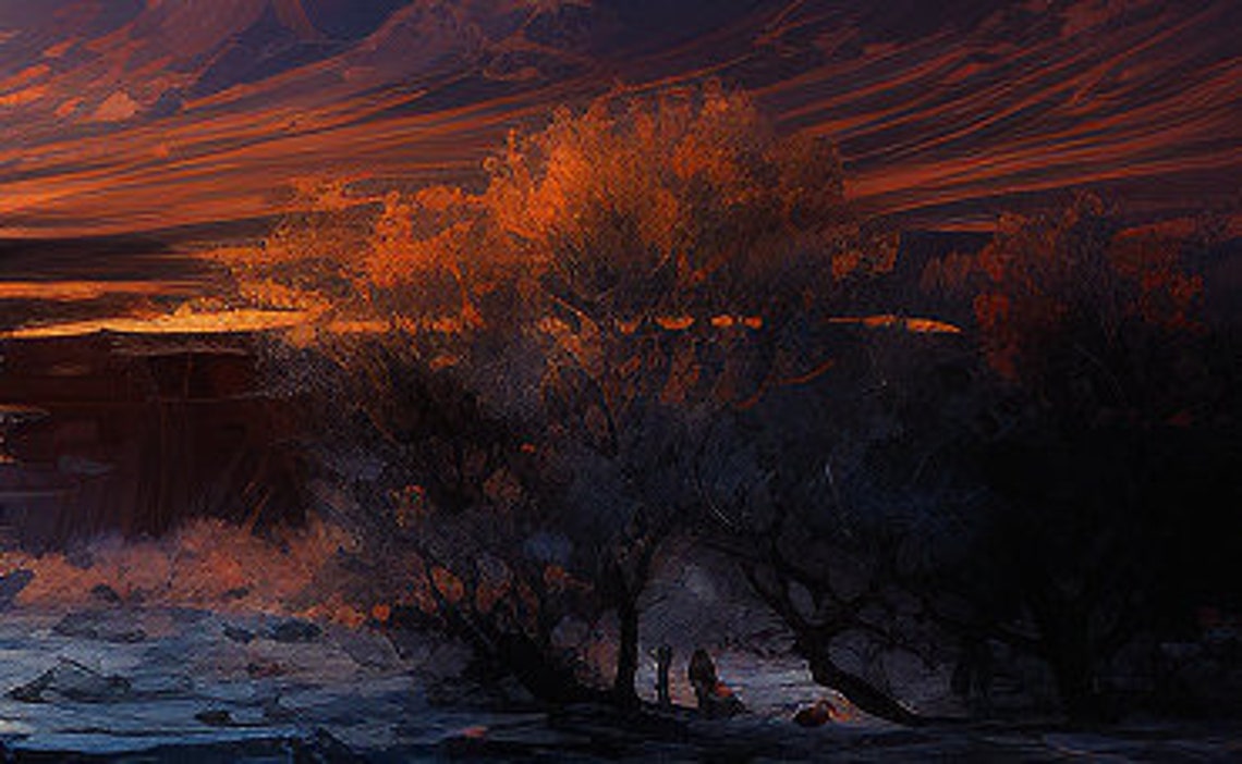 Original River Landscape Oil Painting On Large Wall Art Abstract Sunset Mountain Painting Minimalist Art Custom Living Room Decor - Image 7