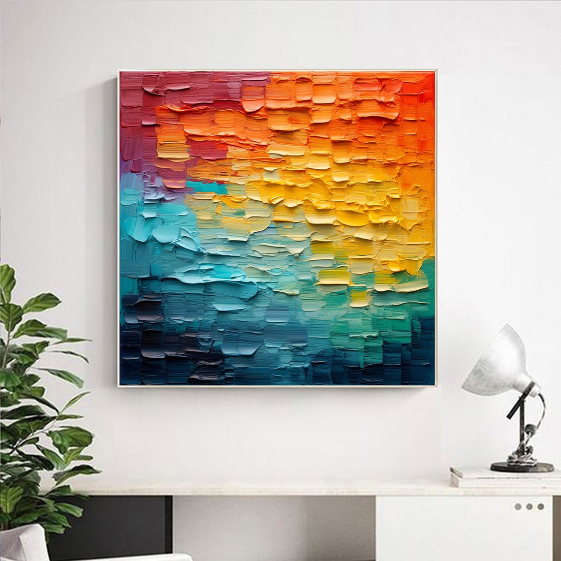 Sunset Gradient Abstract Impasto Textured Oil Painting Poster - Image 4