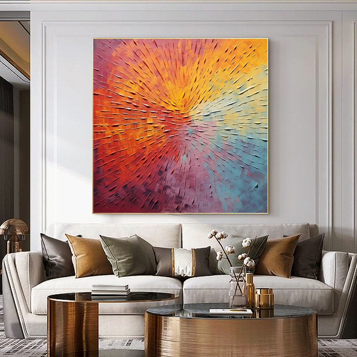 Radiant Sunrise Burst Palette Knife Abstract Texture Art Poster - Image 3