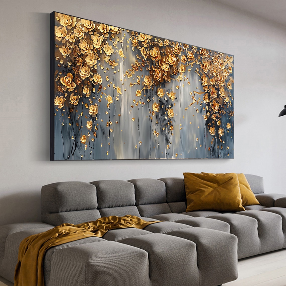 Custom Abstract Gold Flower Oil Painting, Boho Art Print - Image 7