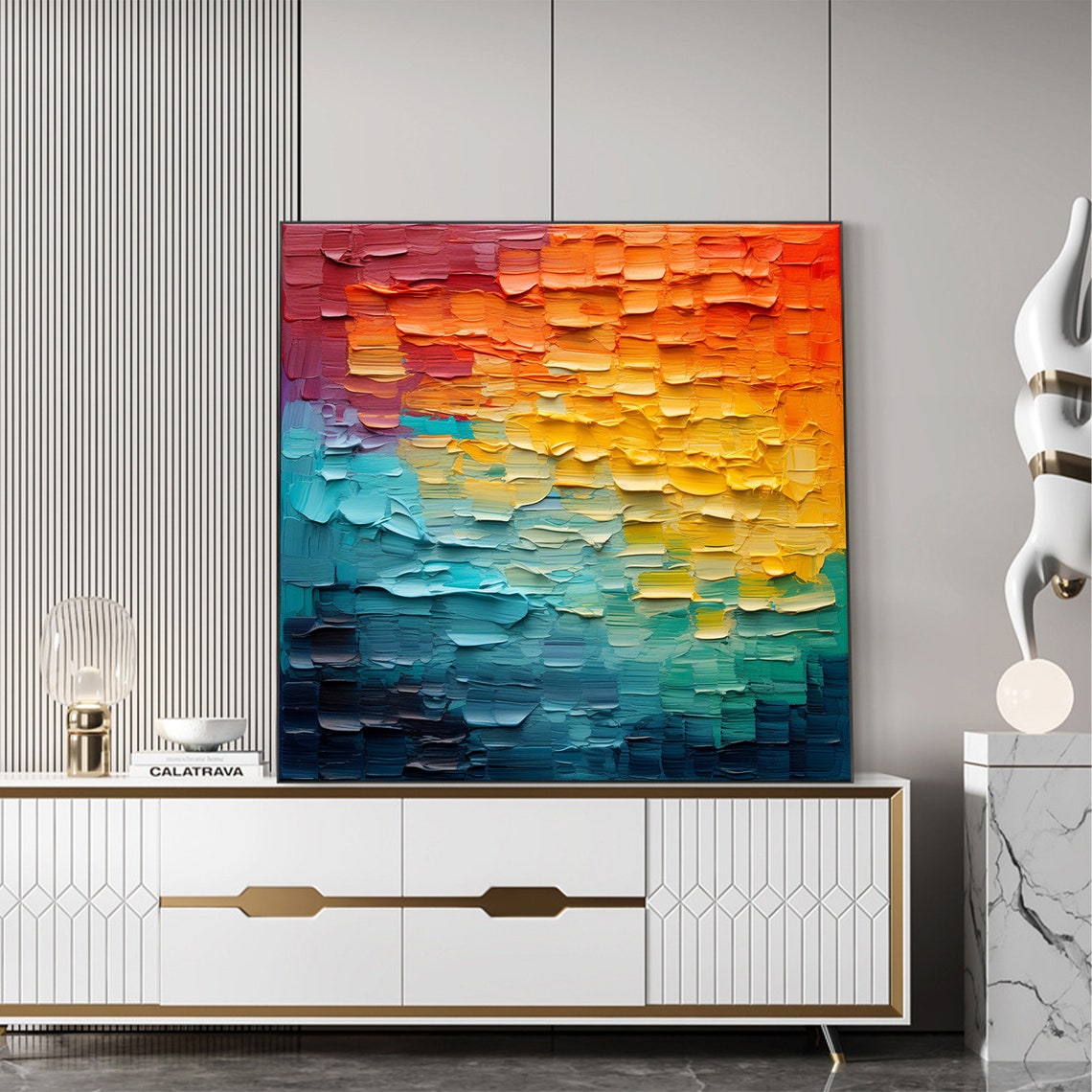 Sunset Gradient Abstract Impasto Textured Oil Painting Poster - Image 3