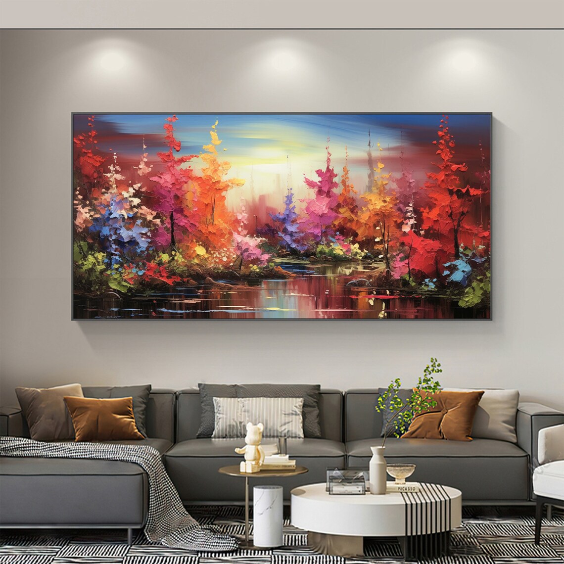 Original Forest Oil Painting On Large Wall Art Abstract Colorful Tree Painting Nature Landscape Art Custom Painting Bedroom Decor - Image 2