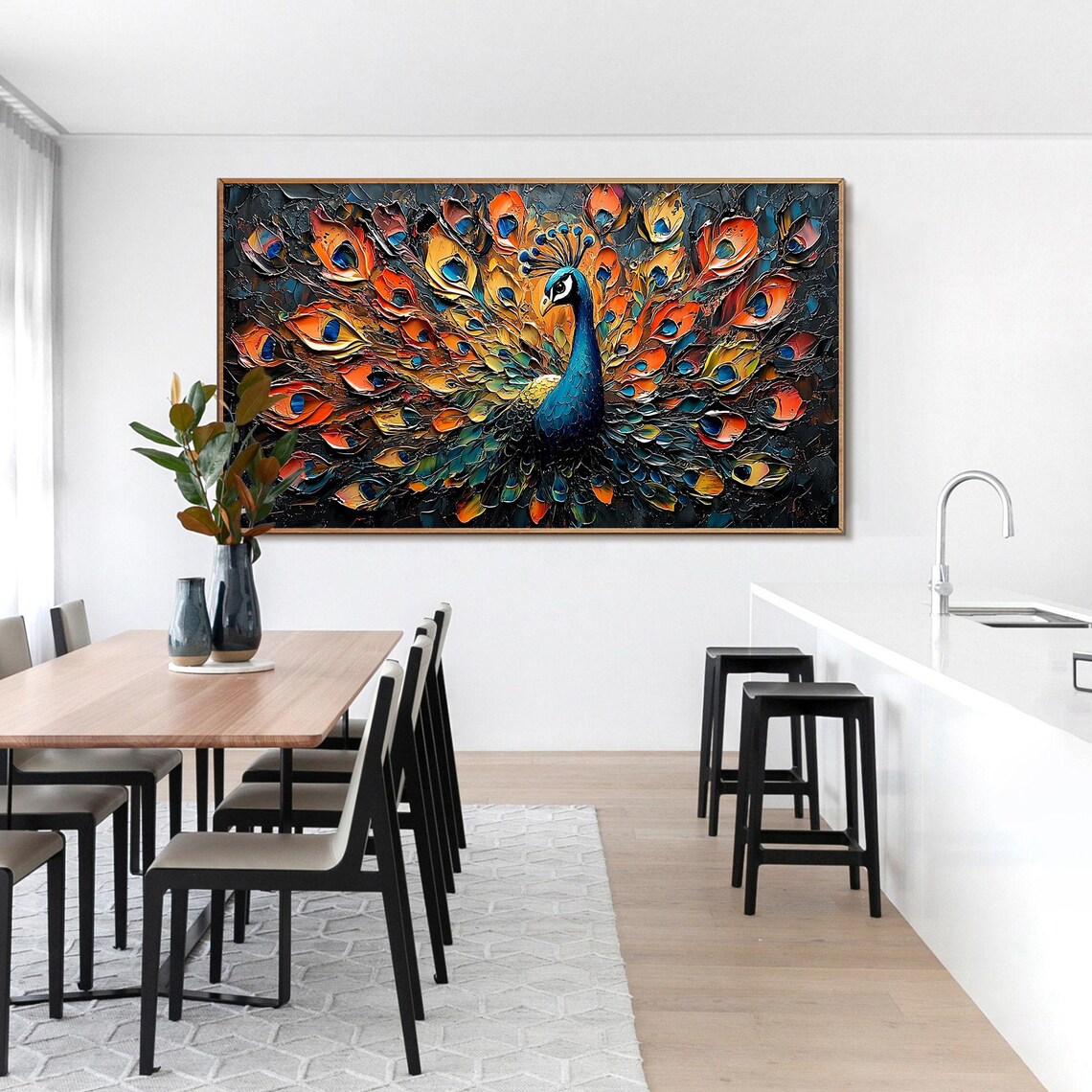 Abstract Peacock Oil Painting, Modern Art Print - Image 7