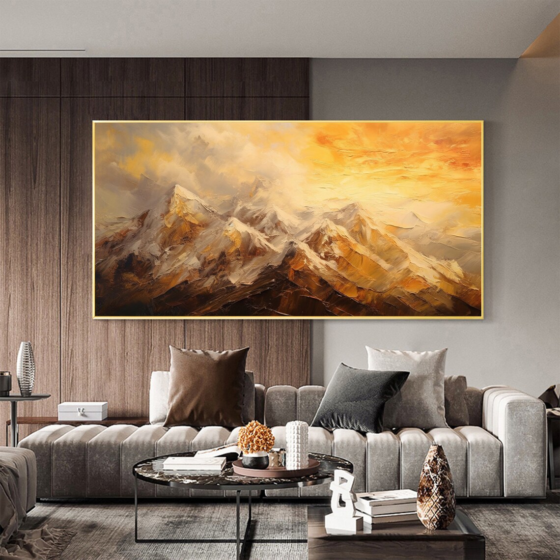 Abstract Golden Mountain Oil Painting Art Print - Image 2