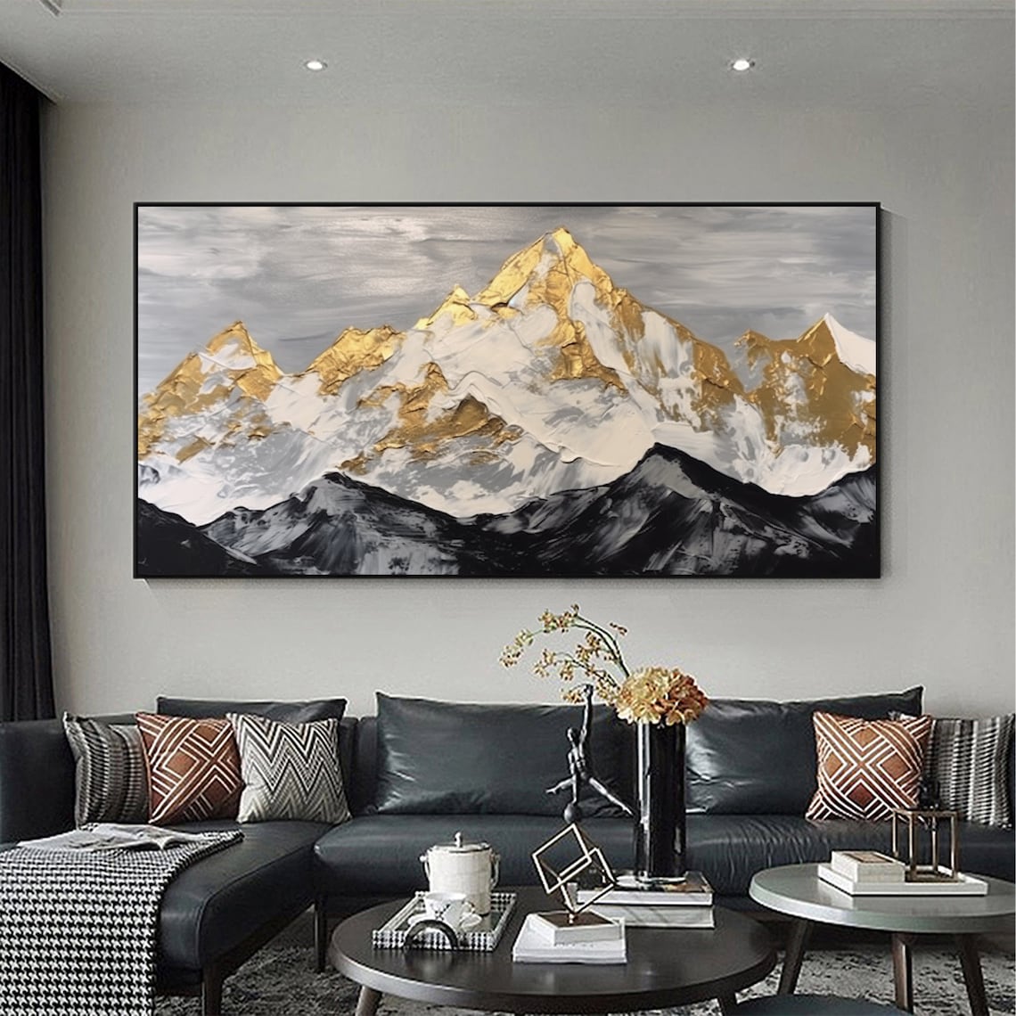 Golden Mountain Oil Painting Landscape Art Print - Image 4
