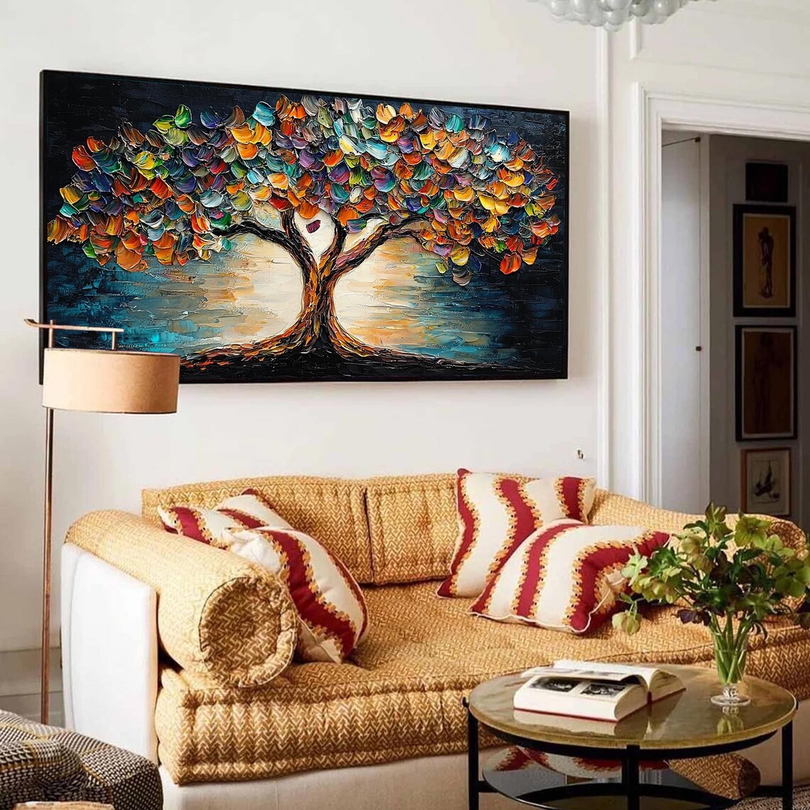 Colorful Tree of Life Dark Night Water Reflection Art Poster - Image 2
