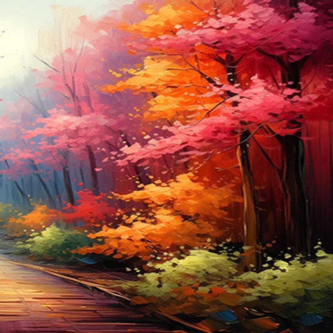 Original Forest Landscape Oil Painting On Large Wall Art Abstract Road Art Colorful Tree Wall Art Nature Painting Living Room Decor - Image 6