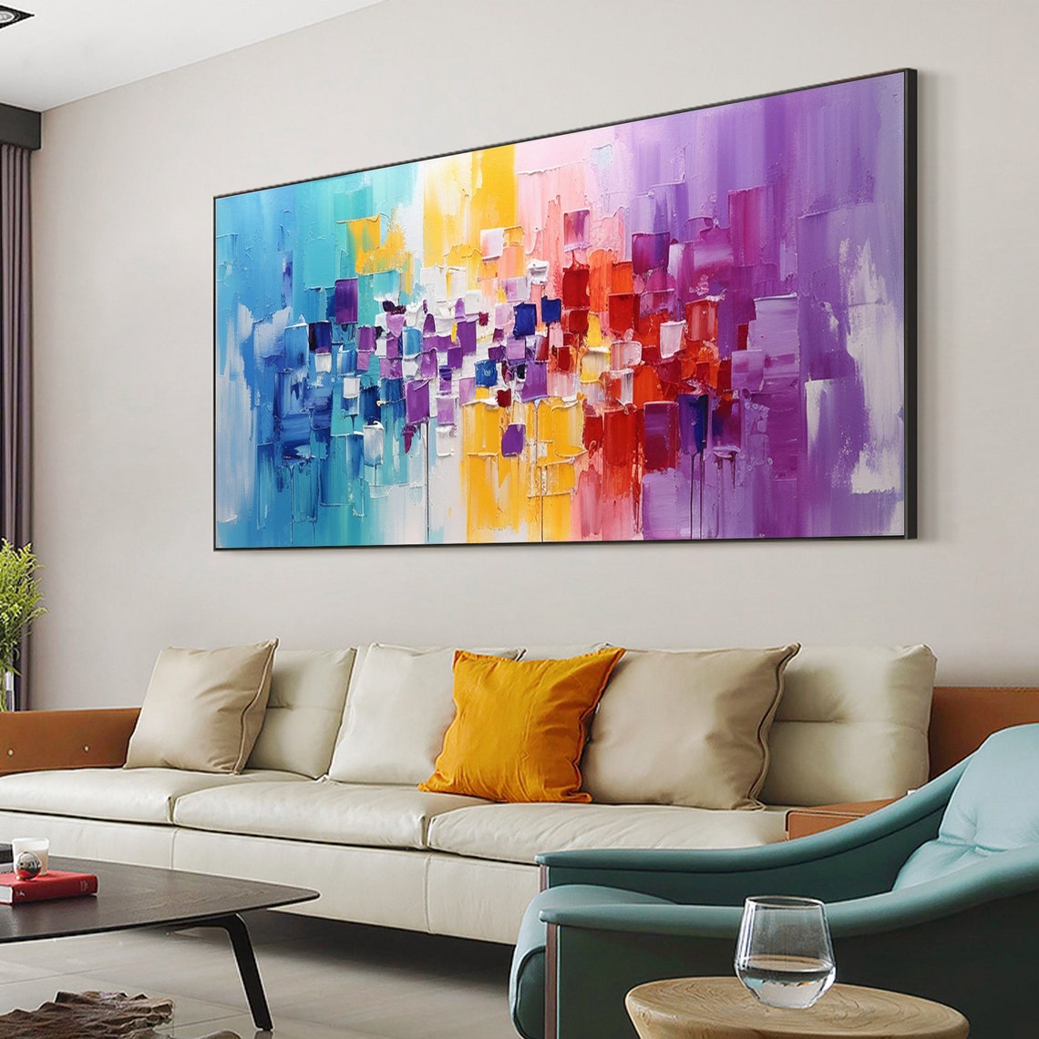 Rainbow Color Block Palette Knife Modern Abstract Canvas Poster - Image 4