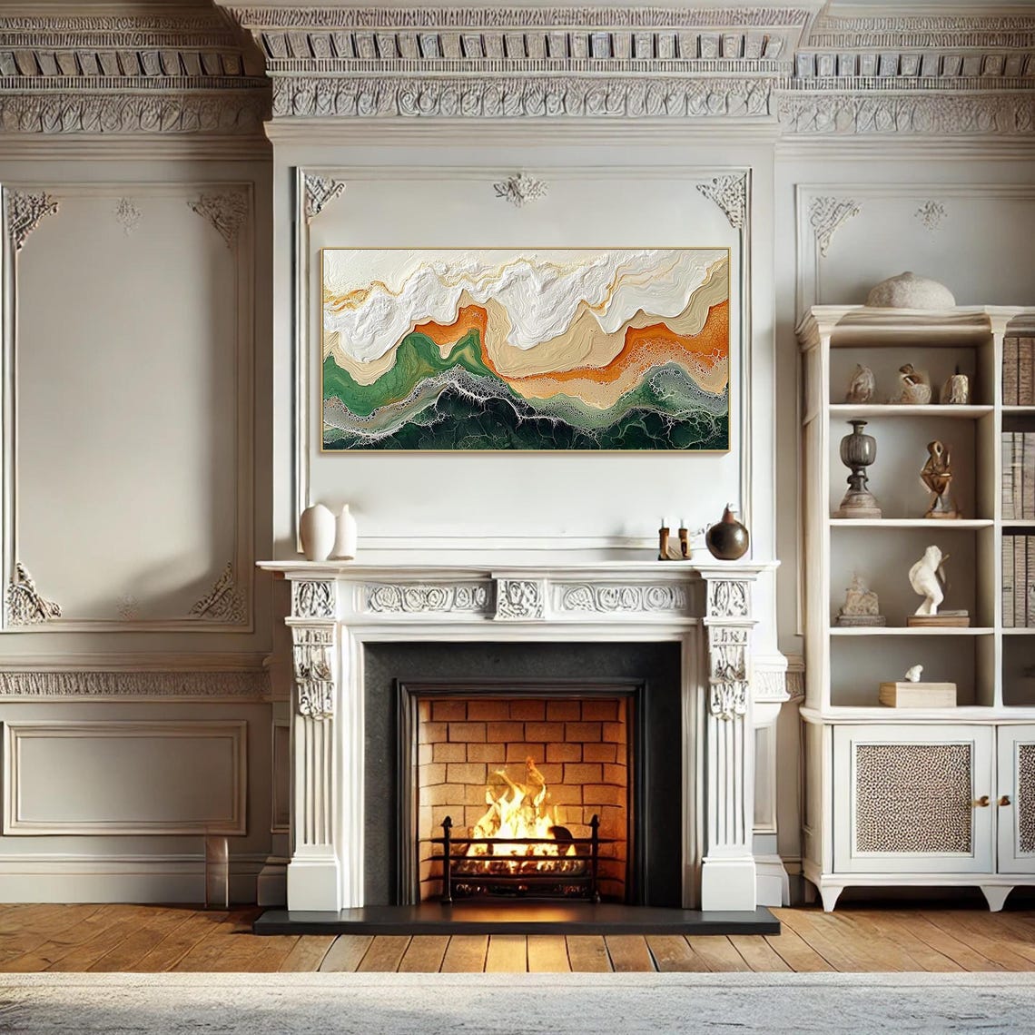 Dark Green Coastal Wave Abstract Resin Style Oil Painting Poster - Image 2
