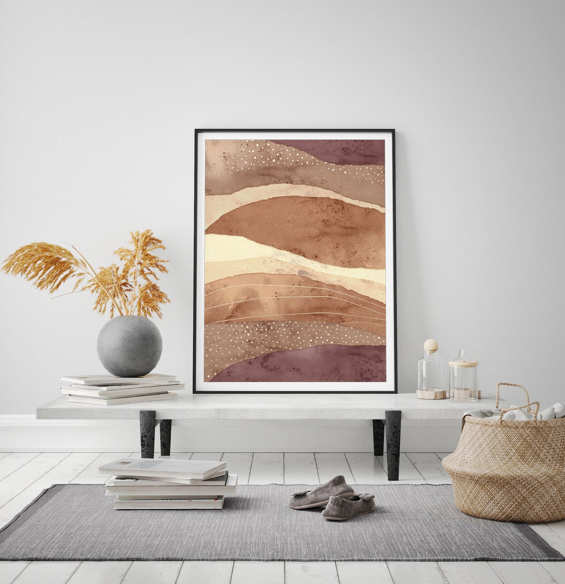 Terracotta Wavy Lines Watercolor Layers Warm Neutral Abstract Poster