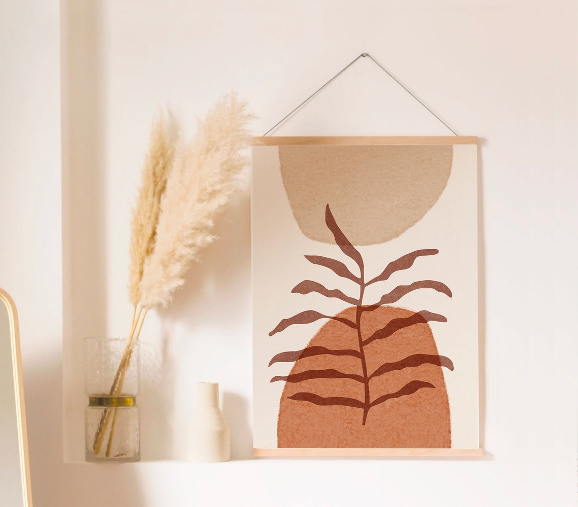 Terracotta Arch Leaf Silhouette Boho Botanical Decor Wall Poster