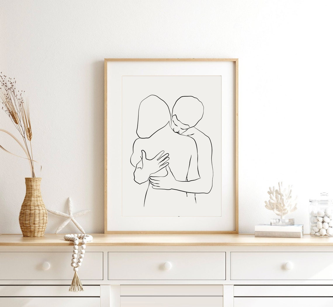 Abstract Couple Line Art Romantic Poster Body Couple One Line Drawing Naked Woman Couple One Line Art Love Line Art Print Minimalist