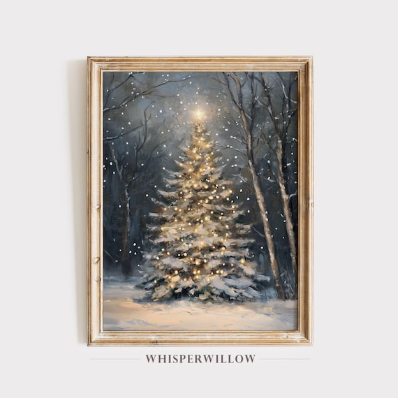 Magical Christmas Tree in Forest, Holiday Wall Art