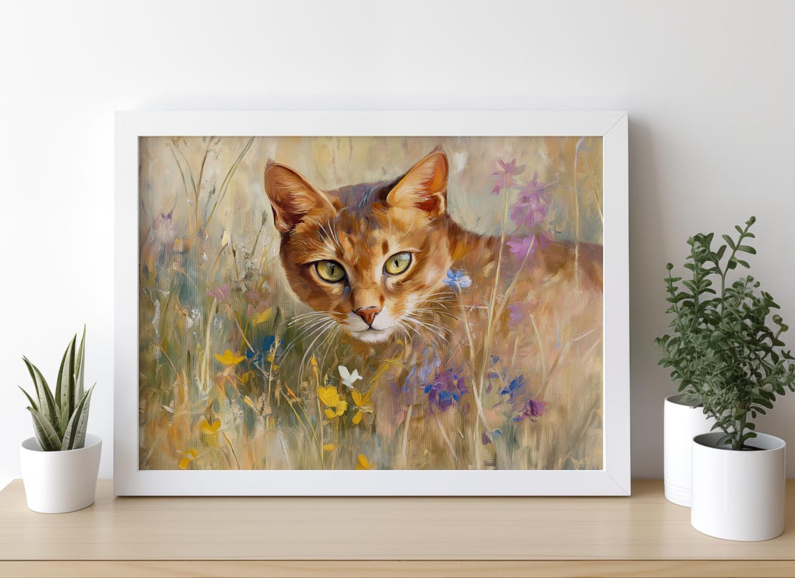 Abyssinian Cat Wildflower Meadow Golden Eyes Portrait Painting Poster - Image 4