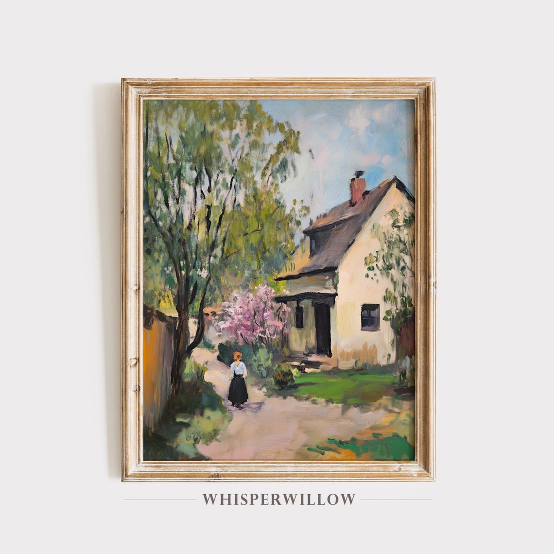 Serene Cottage Path Painting Rustic Countryside Calming Wall Art Vibrant Vintage Cottage Nostalgic Home Decor
