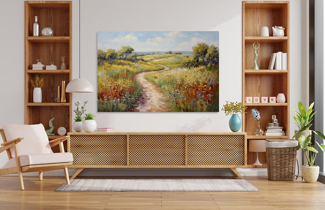 Colorful Wildflower Valley Winding Stone Path Spring Meadow Poster - Image 5