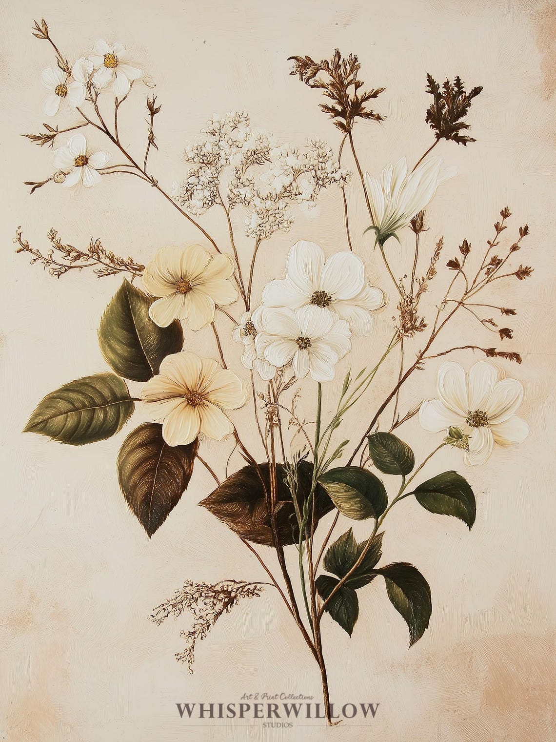 Vintage Herbarium Style Wildflower Botanical Study Cream Poster - Image 6