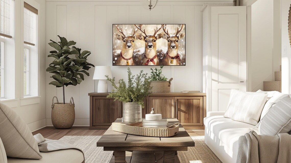 Holiday Reindeer Trio, Snowy Winter Scene Art Print - Image 5