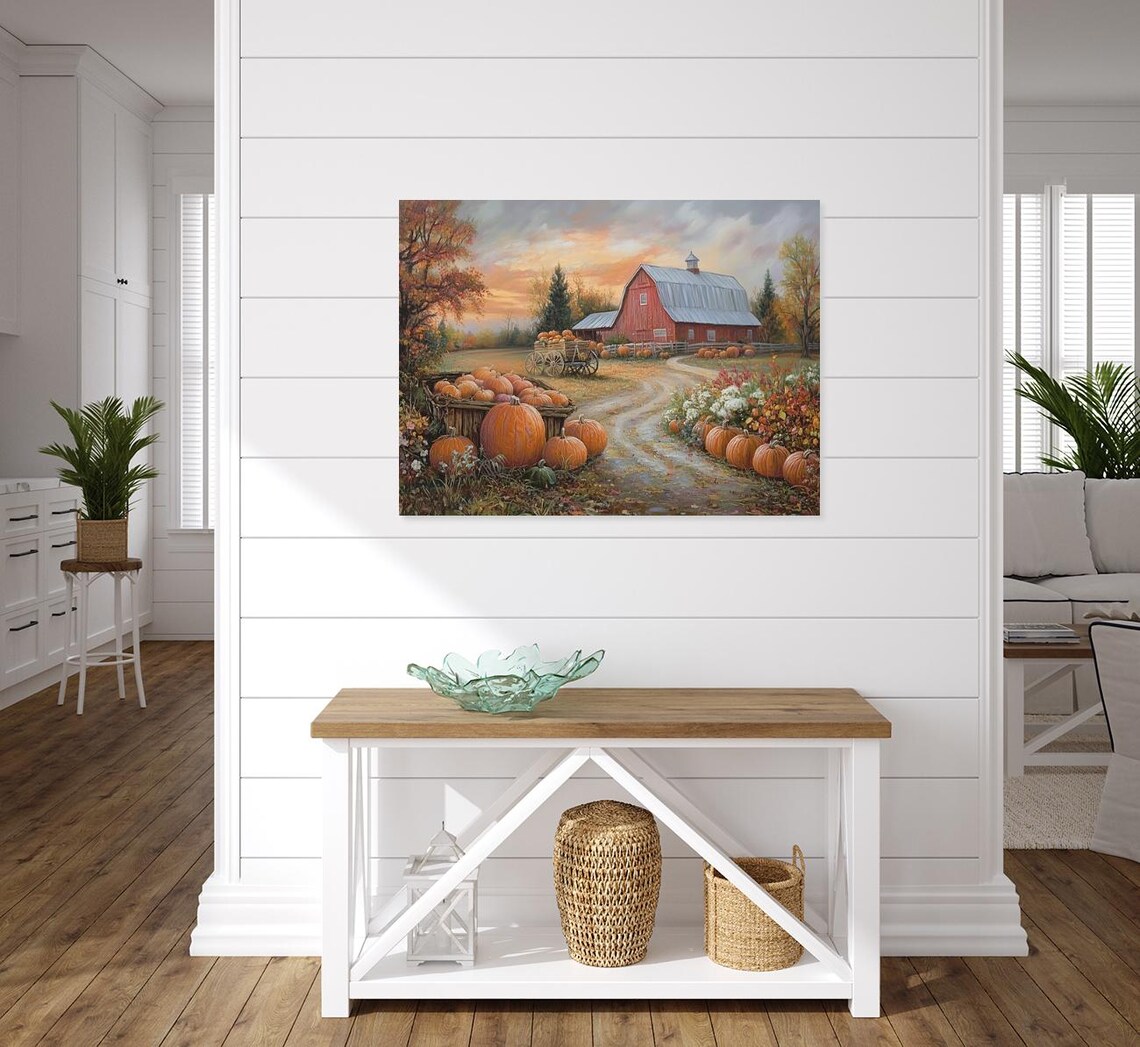 Rustic Red Barn Pumpkin Farm Autumn Art Print - Image 4