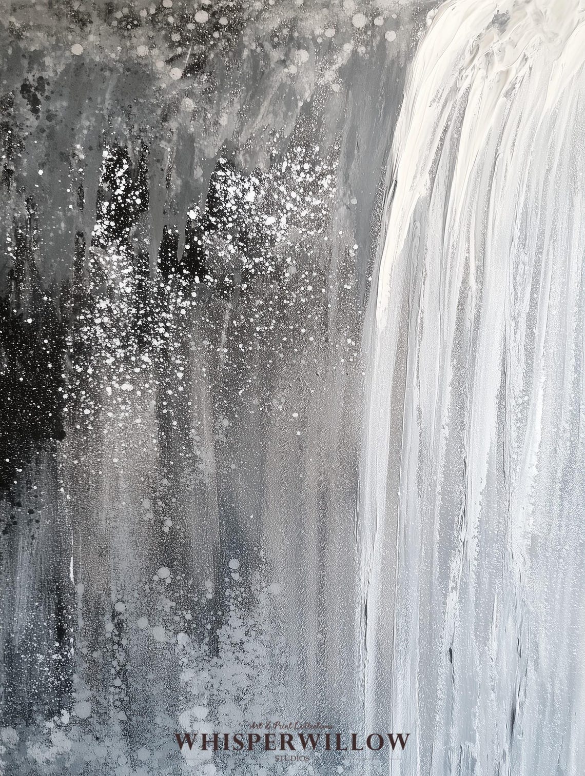 Silver Glitter Imitation Abstract Waterfall Painting Modern Minimalist Art Elegant Black And White Wall Decor - Image 6
