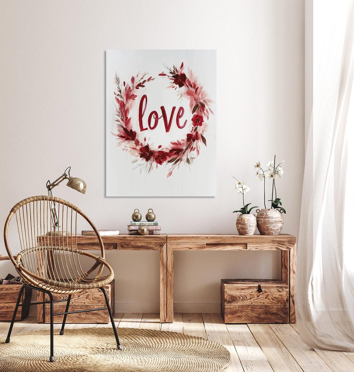 Red Floral Watercolor Wreath with Hand Lettered Love Quote Poster - Image 5