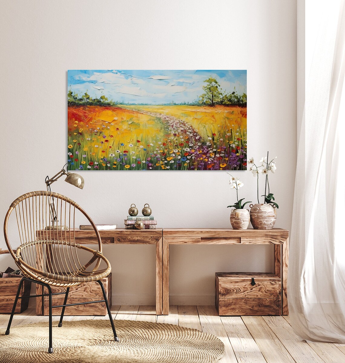 Golden Wildflower Meadow Impasto Oil Painting Summer Field Poster - Image 5