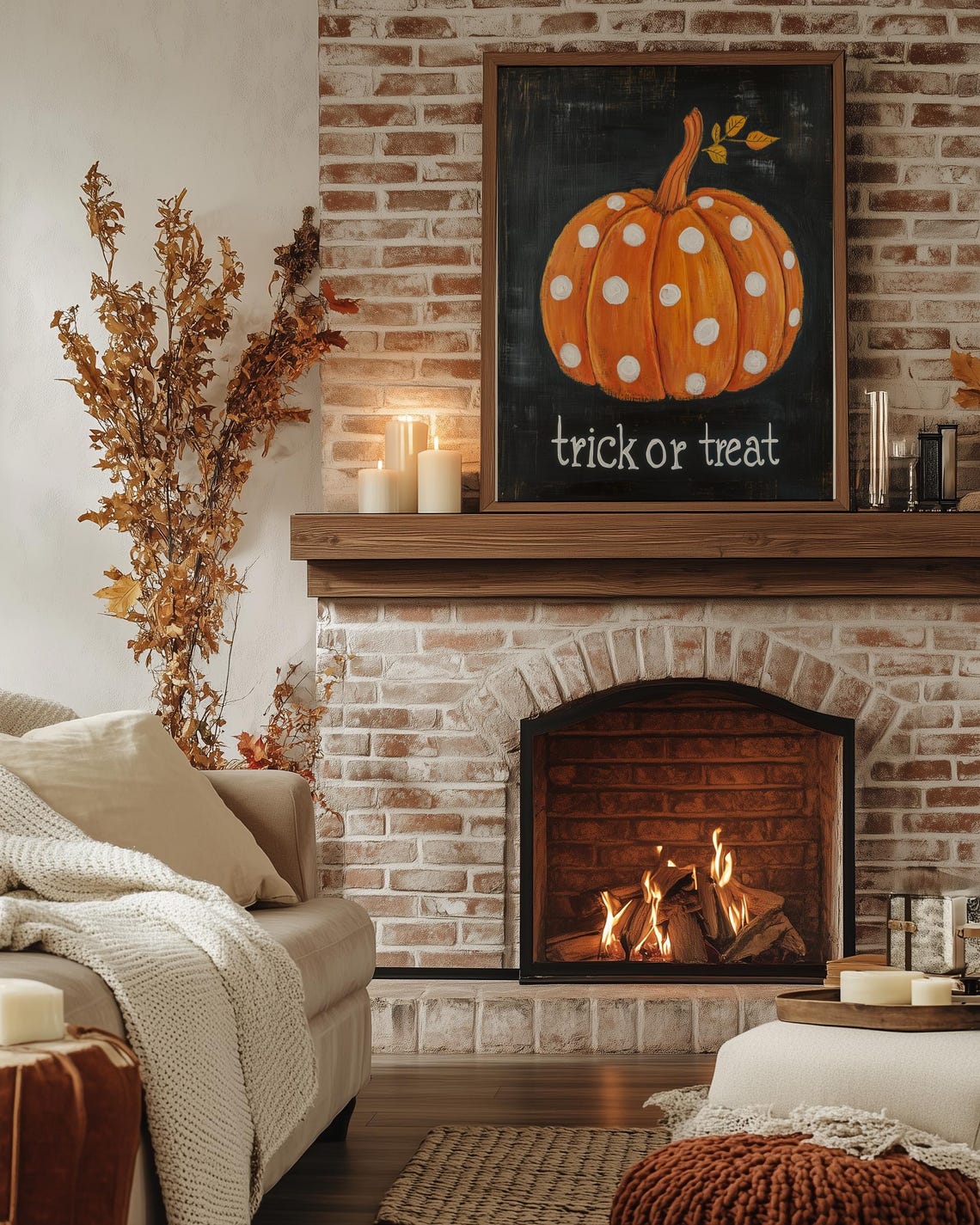 Polka Dot Pumpkin Trick or Treat Painting Cute Halloween Poster - Image 4