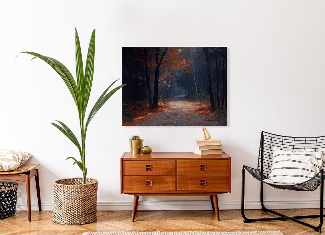 Autumn Forest Shadow Pathway Painting Moody Fall Trail Poster - Image 2