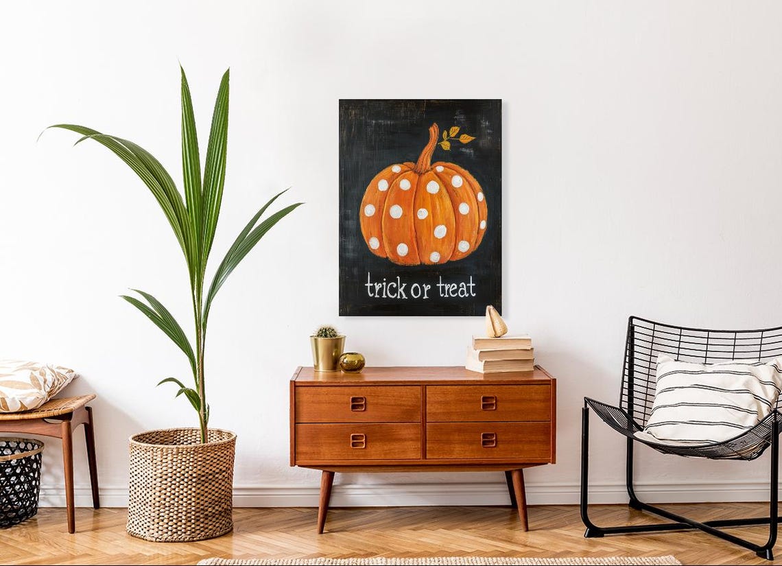 Polka Dot Pumpkin Trick or Treat Painting Cute Halloween Poster - Image 3