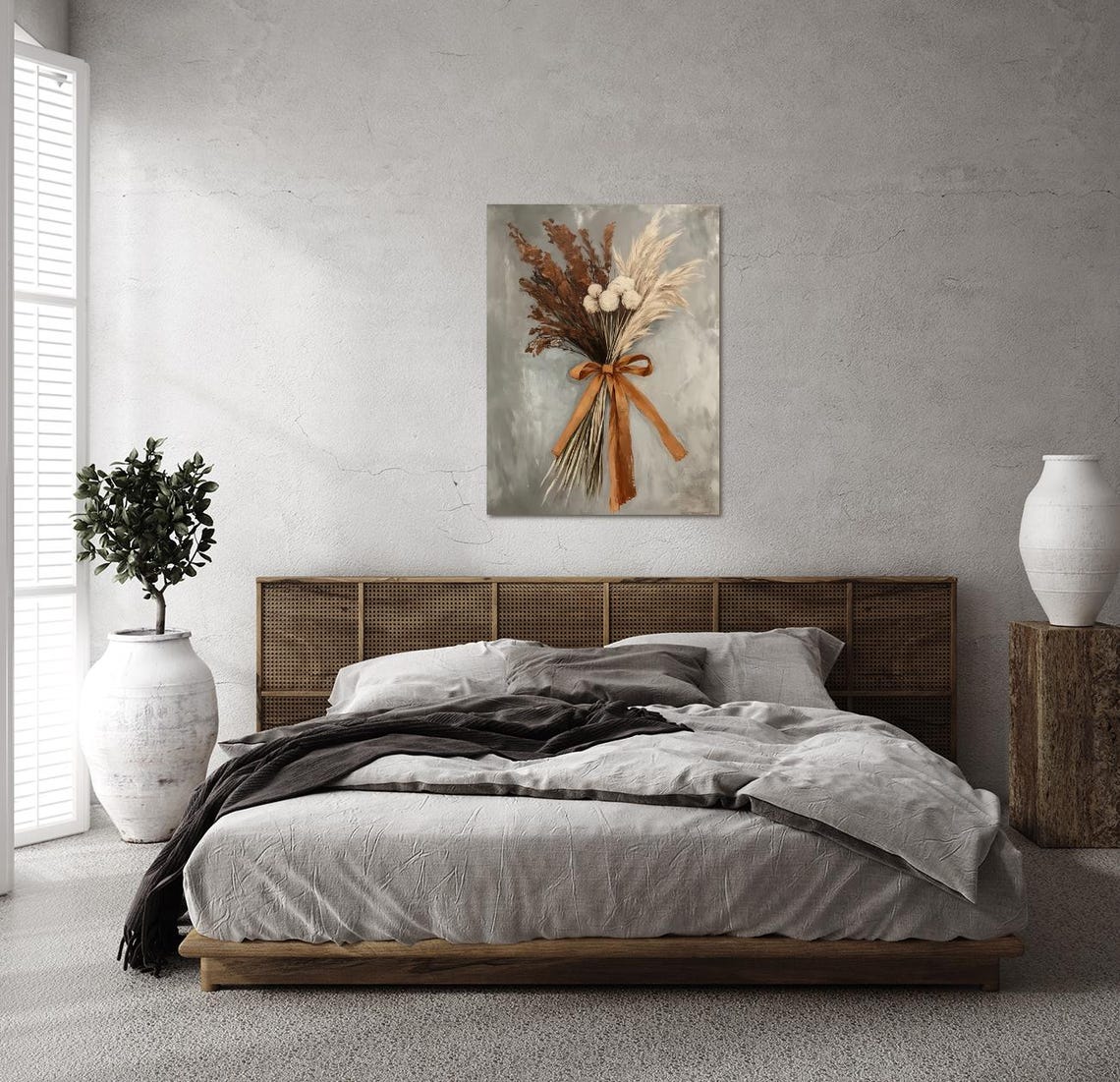 Dried Pampas Grass Bouquet with Rust Ribbon Bow Vintage Poster - Image 4