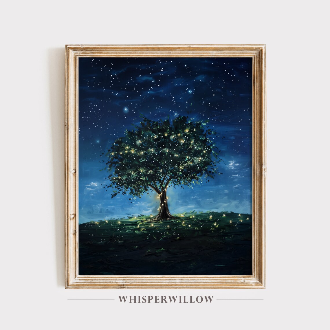 Midnight Stars Twinkle Lights Tree Art Print