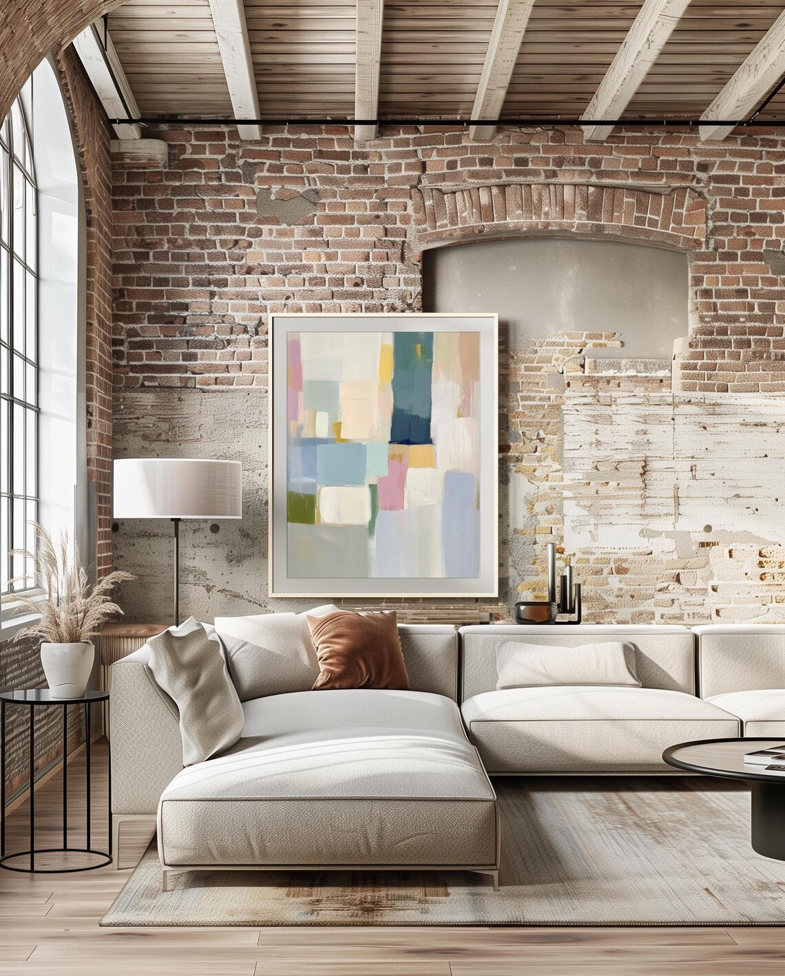 Soft Pastel Abstract Color Block Painting in Neutral Tones Poster - Image 2