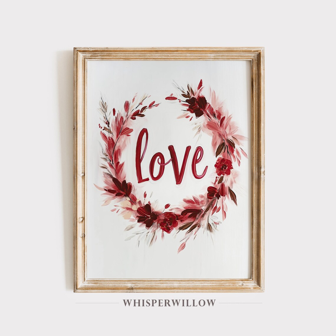 Red Floral Watercolor Wreath with Hand Lettered Love Quote Poster