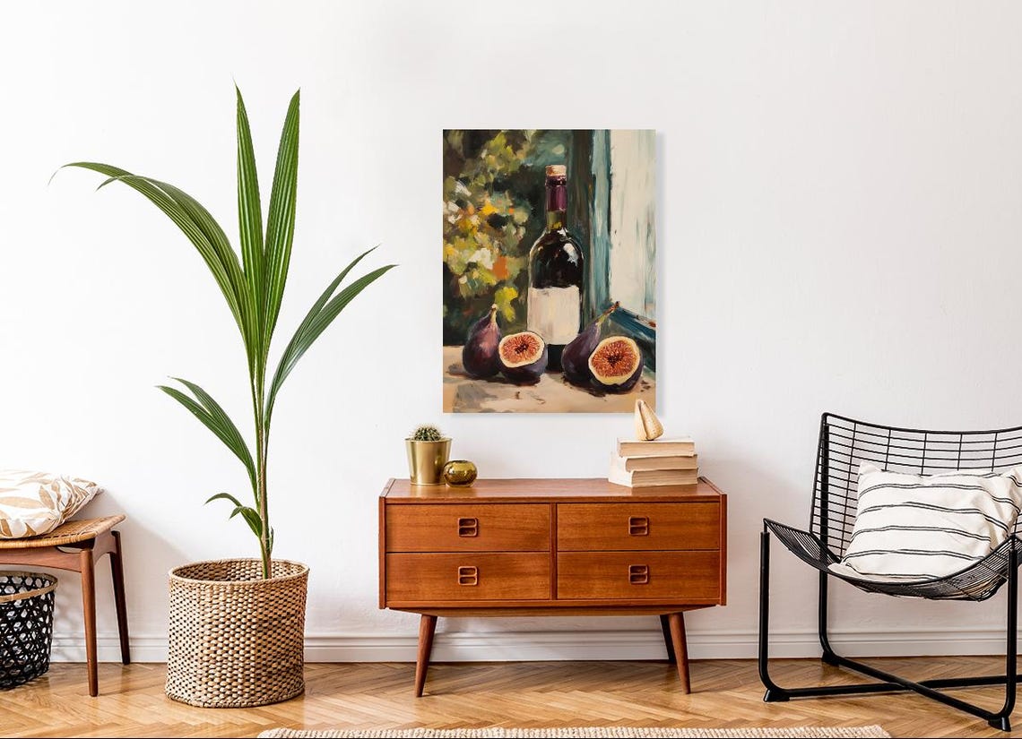 Red Wine Bottle with Fresh Figs Still Life Vintage Painting Poster - Image 5