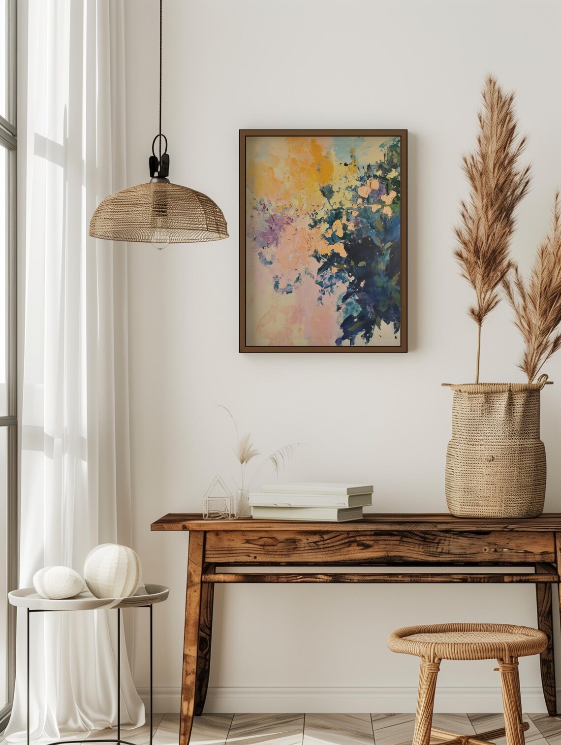 Bold Abstract Floral Painting in Gold Purple and Teal Poster - Image 3